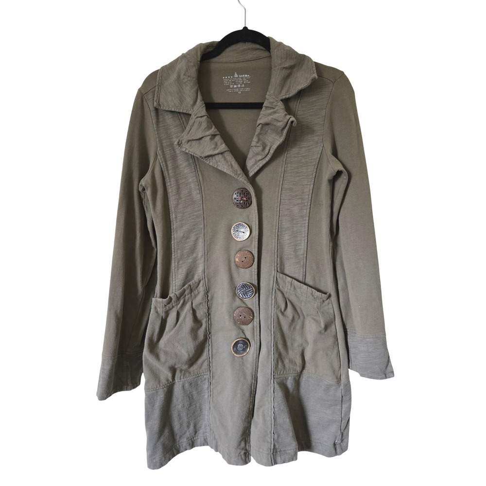 Neon Buddha Womens XS Green‎ Lagenlook Art To Wear Button Front Jacket Boho